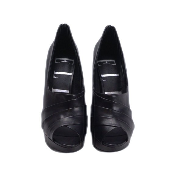 ELLE Womens Black Peep Toe Platform 5" High Heel Pumps Zip Up Brand NEW - Picture 3 of 6
